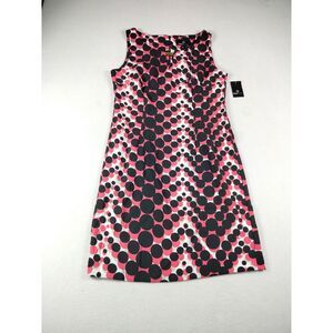 Ronni Nicole Sheath Dress Womens 10 Red Black Polka Dot Geometric Keyhole Office